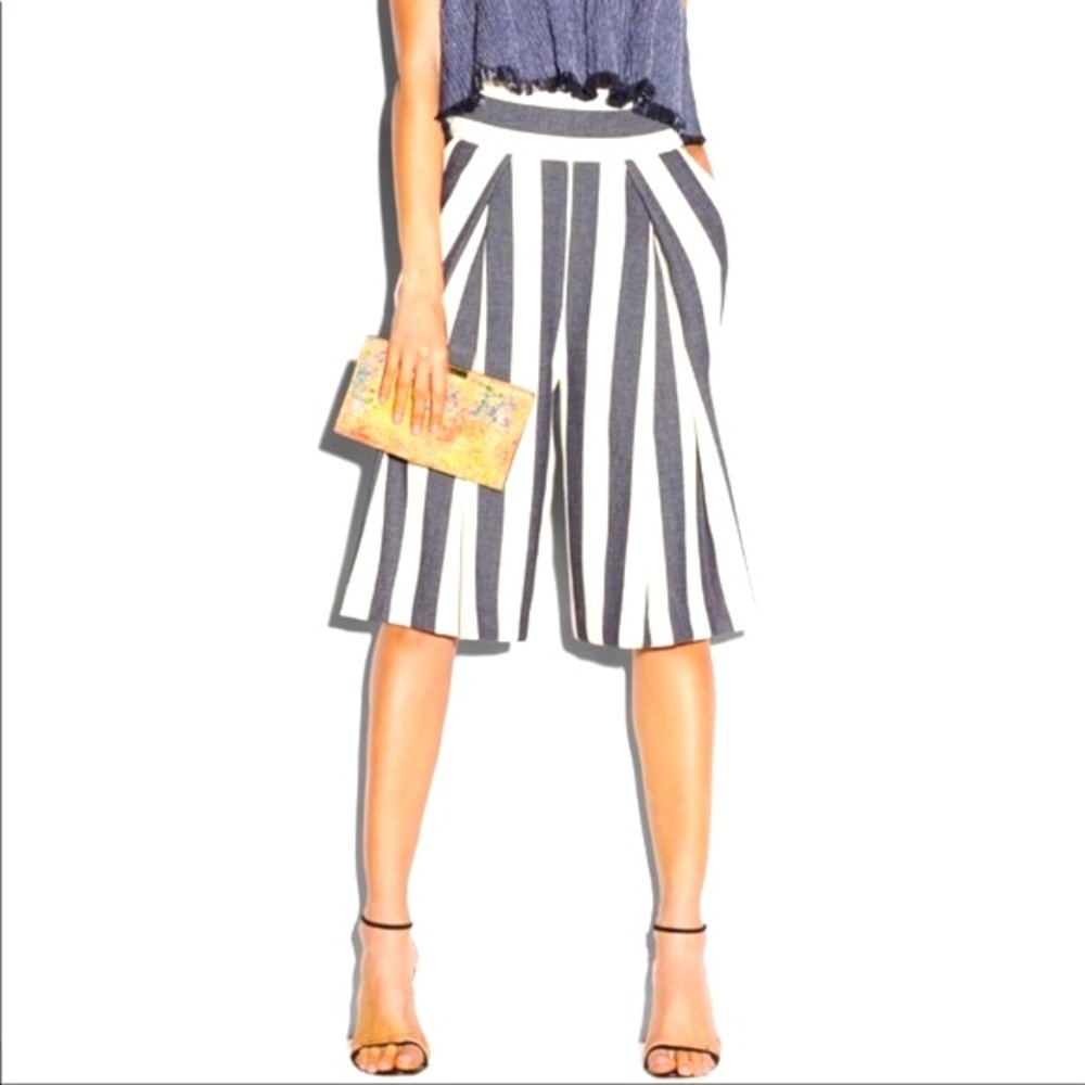 Milly Navy and White Vertical Stripe Wide-Leg Culottes